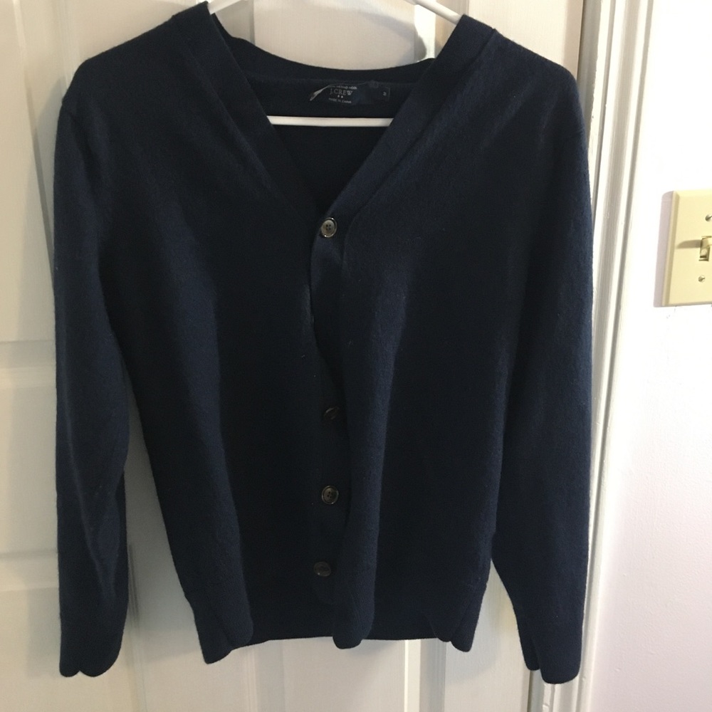 Navy J. crew sweater with brown buttons